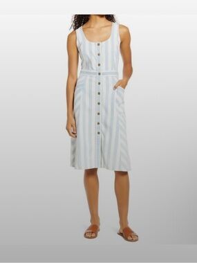 Draper James Light Blue & White Striped Midi Button-Front Dress